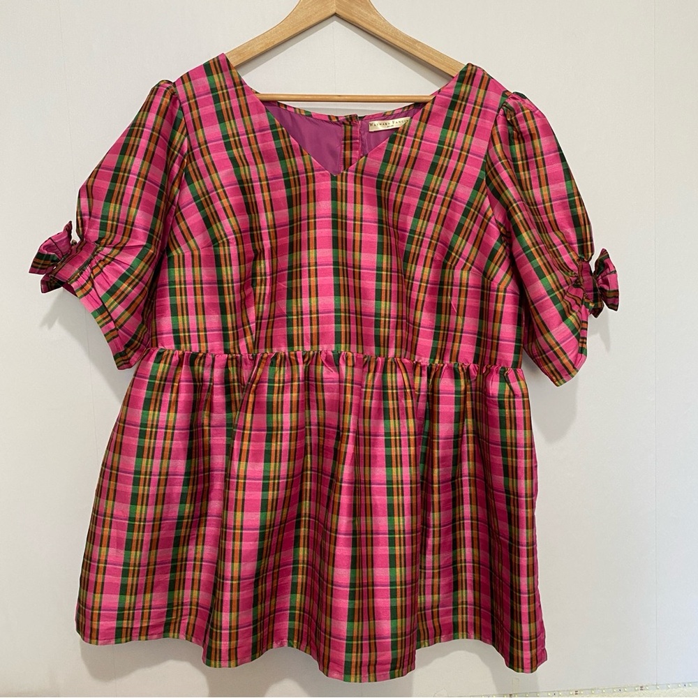 WAYWARD FANCIES Check Print Dupioni Peplum Top XXL Feminine Preppy Casual - Picture 5 of 12